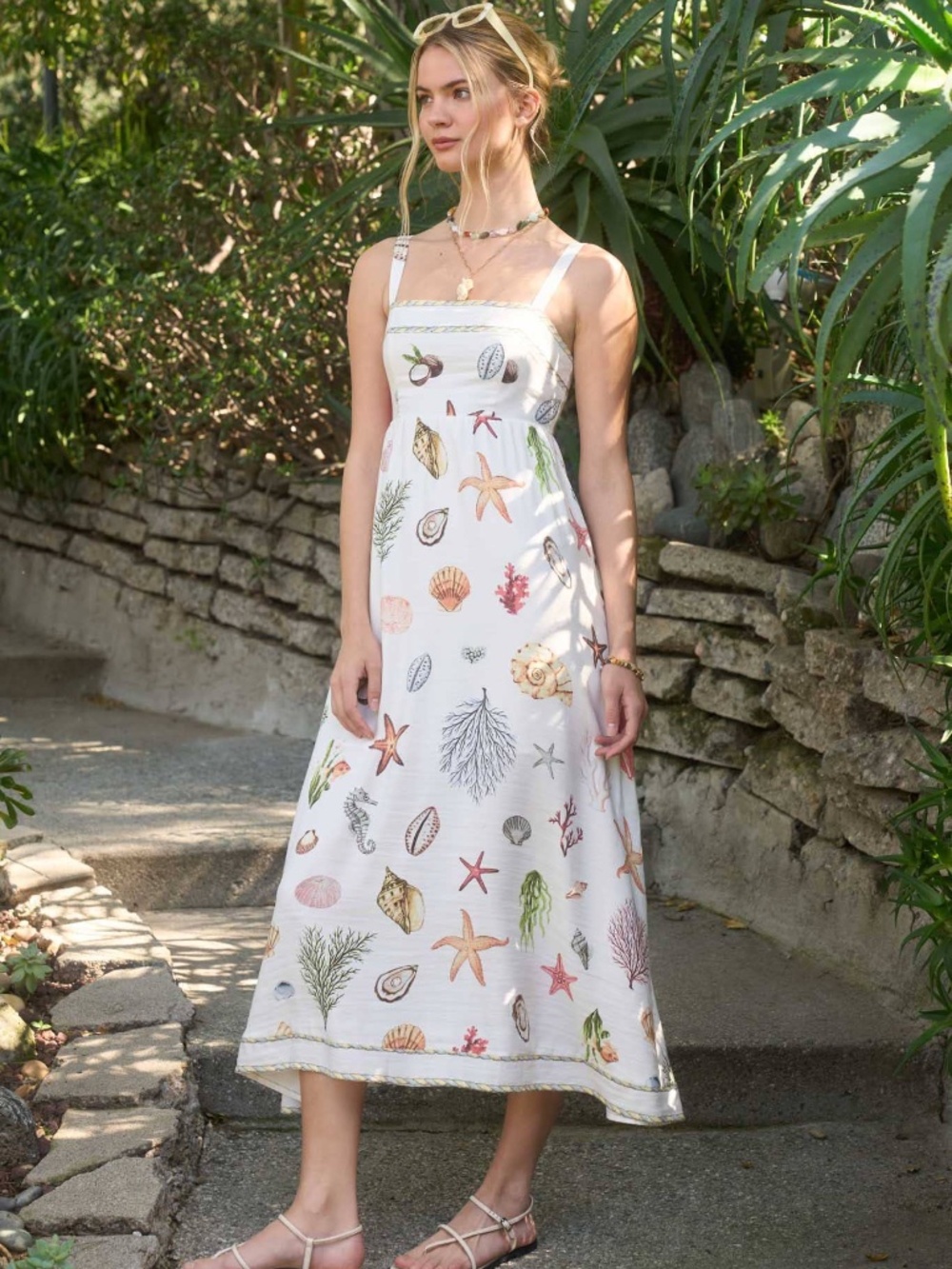 NWT Beachy Multicolor Shell Print Midi Dress